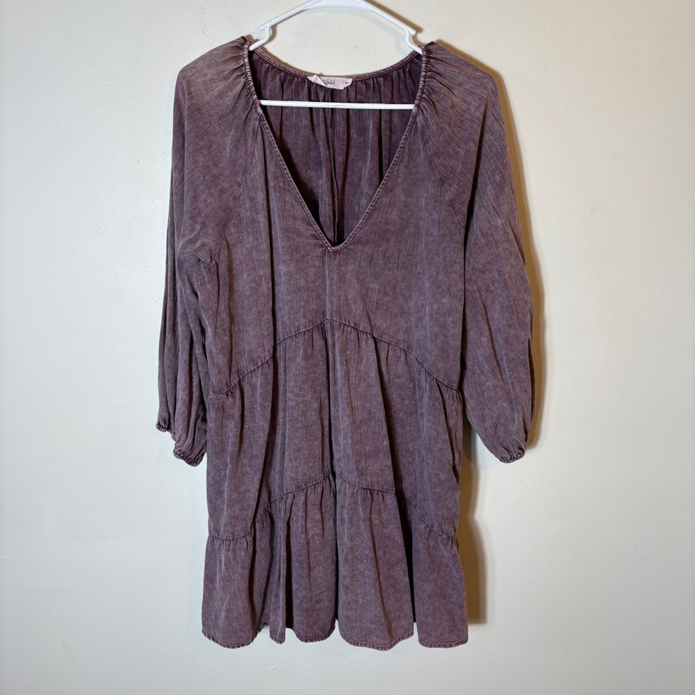 Talulah Purple Tiered Dress Long Sleeve V Neck Casual Cotton Size Medium